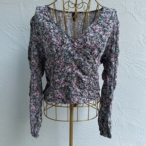 Wild Fable Floral Cropped Ruched Top long sleeve Size XXL